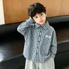 Camisas de cuello para niños y niñas, camisetas interiores de algodón puro para primavera y otoño, camisas de frente abierto con bolsillos, estampado a cuadros, disponibles en tallas mediana y grande, hechas a medida
