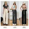 Pantalones de Verano 2025 con Cordones, Corte Slim, Pierna Ancha, Tiro Alto, Rectos, de Traje, Casuales, Largos, para Desplazamientos Urbanos, Ligeramente Elásticos