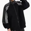 Sudadera cárdigan de bloc de color Cleanfit para hombre y mujer, chaqueta corta resistente estilo americano para primavera y otoño, chaqueta de pareja de tres rayas