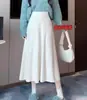 Falda Larga de Punto Midi de Cintura Alta Otoño Invierno para Mujer Blanca de Línea A Plisada con Caída Adelgazante Versátil Elegante
