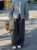 Figura de pera gris oscuro lana pantalones casuales rectos mujer otoño nuevo talla grande mm gordita cintura alta ajustados pierna ancha pantalones