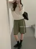 Otoño 2026 Nuevo Pantalones Cortos de Punto Casual Rectos de Pierna Ancha de Cinco Puntos con Rayas, Cintura Elástica con Cordón, Sueltos y Elegantes