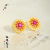 Tienda de oro Puzuo con arena de oro hueco de oro diamante rojo ventana de rosas pendientes estilo corte vintage pendientes de lujo mujeres
