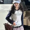 Conjunto de Camiseta para Niñas Primavera y Otoño 2026 Nuevo Color Bloqueado Estampado Camiseta Básica y Pantalón de Chándal Conjunto de Dos Piezas para Niños Mayores Ropa Casual