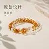 Pulsera de cristal natural, cristal amarillo, ojo de tigre dorado, pulsera de doble hilo de agua blanca, cristal de torre amarilla, pulsera de cristal amarillo para mujer, doble hilo