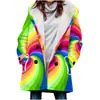 Casaco Trench Coat Feminino 2023 Novo, Quente para o Inverno, Estilo Europeu e Americano, Patchwork Colorido, Com Capuz, Venda Quente Transfronteiriça, Atacado