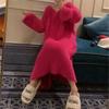 Vestido Suéter Suave Tipo Cera Estilo Celebridad Transfronterizo 2025 para Mujer Otoño e Invierno Nuevo Vestido Largo de Punto con Cuello en V de Terciopelo Imitación de Visón
