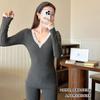 6688 Conjunto de Ropa Interior Térmica para Mujer de Lana y Seda con Cuello en V y Encaje Ropa de Otoño Conjunto de Pantalones de Otoño Corte Ajustado