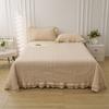 Capa de Cama de Algodão Lavada com Areia Coreana Dupla Face Conjunto de Três Peças Cor Pura Renda Pequena Matelassada Cama Lençóis de Cama Colcha de Verão Lavável à Máquina Matelassada