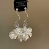 Chá Branco Temperamental ~ Estilo Feriado Flor Branca Francesa Zircônia Cintilante Brinco de Franja Brincos Femininos Lindos Brincos Presilhas de Orelha