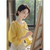 2025 principios de otoño estilo burbuja cuello de encaje amarillo manga larga camisa de gasa principios de otoño atmósfera estilo coreano para llevar top mujeres