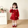 Vestido Suéter Rojo Nuevo Año Otoño e Invierno para Niñas, Vestido de Bebé Elegante, Vestido de Princesa Tejido Bordado de Dibujos Animados para Niños