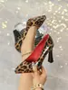 Zapatos de Tacón Alto con Plataforma Impermeables Estilo Europeo y Americano de Comercio Exterior Transfronterizo, Punta Fina con Estampado de Leopardo Rojo Sexy, Tacón Grueso Profesional para Viajar para Mujer