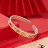 Pulsera de Plata de Ley 9999 Grabada en Oro Esmaltada Gato de la Suerte Palabras Auspiciosas Estilo Chino Nuevo Abierta Sólida para Mujeres Jóvenes