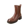 Botas de Couro Bovino de Primeira Camada Laváveis de Alta Qualidade Inverno 2025 Salto Médio Grosso Bico Redondo Couro Genuíno Botas Curtas para Mulheres 41 Tamanho Grande