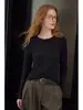 Camiseta de Seda Lino con Textura de Copo de Nieve para Mujer, Top Básico de Manga Larga de Lino Lyocell Morandi para Otoño