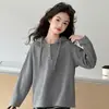 Conjunto Casual de Três Peças Estilo Coreano para Meninas Outono Jaqueta com Capuz Conjunto de Calças Largas Listradas para Crianças de Tamanho Médio e Grande Roupa Fashion de Outono