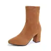 Botas Ajustadas de Talla Grande, Botines de Tacón Alto, Nuevo Estilo de Comercio Exterior, Botas de Moda de Ante, Botas Elásticas de Punta Fina para Otoño e Invierno, Botas tipo Martin