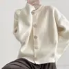 Estilo Coreano Otoño e Invierno Nuevo Diseño Sensación Color Sólido Tejido Suéter Chaqueta Cárdigan Relajado Holgado Cuello Redondo Top