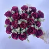 Buquê de rosas artificiais com chifre de flor, 18 cabeças, rosas em formato de coração de gelo, flores artificiais, planta verde, decoração de casamento por atacado, INS cross-border