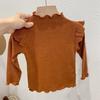 Camisa básica de primavera y otoño para mujer y niño, estilo infantil, con personalidad, marca de moda, estilo coreano, cuello medio alto, mangas voladoras con borde en las orejas
