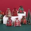 Bolsa de Regalo Navideña de Algodón Transfronteriza con Bolsillo con Cordón Rojo y Verde a Cuadros Copo de Nieve Almacenamiento Personalizado de Dulces Navideños