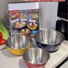 Muy atractivos tazones de acero inoxidable para cocinar con esmalte tricolor, juego de 3 en tamaños grande, mediano y pequeño