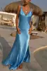 Transfronterizo 2026 Europeo y Americano Primavera/Verano Nuevo Vestido de Satén sin Tirantes con Abertura Ins Casual Vacaciones Vestido de Mujer