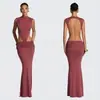 Vestido de Mujer Elegante Versátil Cuello Alto Sin Mangas Banquete Ajustado Diseño Hueco Sexy Ins Revela Cintura Espalda Largo