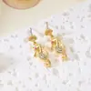 Pendientes Cortos Estilo Playa Europeos y Americanos con Esmalte, Cangrejo, Caballito de Mar, Diamantes Triturados, Concha Marina y Pendientes de Perla con un Toque de Sofisticación
