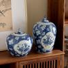 Jarrón de cerámica antiguo de ciruela helada azul y flor, maceta de cerámica de estilo chino, adorno decorativo para sala de estar, pasillo, maceta de cerámica para arreglos florales