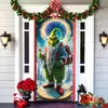 2026 Nueva Cortina de Puerta Navideña Bandera Decoración de Fondo del Monstruo Verde Grinch Navideño para Exteriores Tela Colgante Cubierta de Puerta