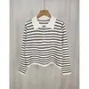 Suéter de Manga Larga con Cuello de Raya de Color Contrastante para Mujer, Camisa de Punto Holgada Adelgazante para Primavera, Capa Interior