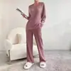 Traje Otoño e Invierno 2025 Transfronterizo Nuevo Hogar Moda Casual Pantalones Rectos Elegante Holgado Cuello en V Raya en Axila Conjunto de Dos Piezas