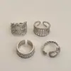 Anillo Amplio Abierto Apilable de Metal Plateado con Microincrustaciones de Circonita de Diseño Exclusivo, Anillo de Diamantes de Forma de Herradura de Gama Alta