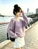 Suéter de tricô macio e aconchegante em estilo coreano, gola V suave, para mulheres, nova coleção de outono, caimento solto, emagrecimento, elegante e versátil