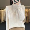 Camiseta de punto de lana para entretiempo Otoño e Invierno Mujer suéter fino cuello semi-alto suéter hueco color liso interior top cómodo venta al por mayor