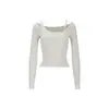 [Em Estoque] Camiseta de Tricô Fino Irregular Sereia Feminina Falsa Duas Peças Novo Estilo Primavera/Outono