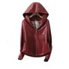 Comercio Exterior Exportación Chaqueta de Cuero para Mujer Chaqueta Corta de Cuero con Capucha para Mujer Otoño 2021 Nueva Holgada Talla Grande Chaqueta de Piel de Oveja