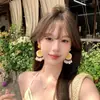 [Té de Durazno] Isla Vacacional Pendientes Hechos a Mano de Girasol Pendientes de Flor Grande Exagerados Personalizados de la Costa