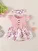 Ropa de bebé vestido de una pieza, mameluco de triángulo con lazo de encaje floral para bebé, mameluco de algodón de manga corta de 120g