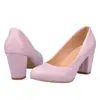 Sapatos Simples Europeus e Americanos de Boca Rasa para Primavera e Outono Bico Redondo Sapatos de Camada Única para Comércio Exterior Salto Grosso Sapatos de Salto Alto Sapatos Profissionais Femininos Sapatos de Tamanho Grande D392