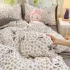 Conjunto de Pijama de Gaze Dupla Camada Classe A Quatro Peças Estilo Fresco Ins Super Macio Algodão Puro Desenho Animado Roupa de Cama para Estudante Conjunto de Três Peças