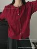 Usa el Suéter Retorcido Rojo Rosa para Mujer en Otoño e Invierno 2025 Nueva Camisa de Capa Base Ajustada Look Adelgazante Cárdigan de Punto en Otoño