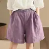 Exportar ropa de mujer: pantalones anchos de algodón y lino con cintura elástica bordada retro, shorts versátiles de trabajo casual artístico
