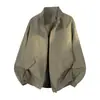 Jaqueta de Trabalho Masculina Tangkez Estilo Retrô Americano com Gola Alta e Bolsos, Novo Casaco Casual Simples Solto para Homens