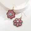 Joyas He Ming Estilo Étnico Occidental Pendientes de Turquesa Vintage Creativos Pendientes de Flor de Turquesa Incrustados con Diamantes Personalidad