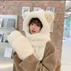 Bonito Gorro de Peluche Otoño e Invierno para Mujer, Set de Tres Piezas con Bufanda y Guantes, Gorro Integrado Forrado de Felpa y Engrosado, Resistente al Viento y Cálido para Exteriores