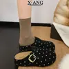 En stock~Zapatillas Birkenstock de lana a cuadros con lunares grises, suela gruesa, súper suaves, para mujer, slip-on, zapatos sencillos para persona perezosa, zuecos