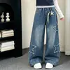 Jeans para Niñas Primavera Otoño Invierno 2026 Estilo Nuevo Niñas Talla Mediana y Grande Niños Sueltos Con Parche de Estrella de Cinco Puntas de Terciopelo Plus Pantalones de Pierna Recta